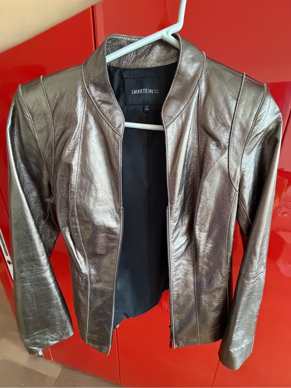 🗽Lafayette 148 Leather New York Metallic Brown Leather Jacket